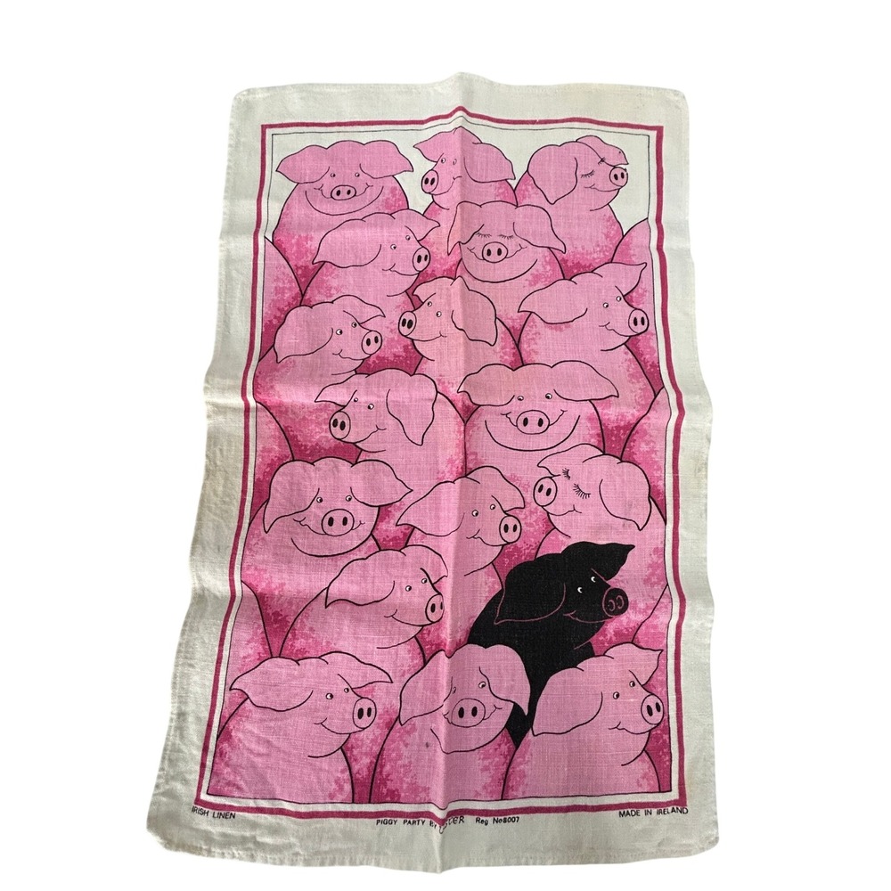 Ulster Weavers Piggy Party Tea Towel OS Pink Pure Irish Linen Farmhouse Kitsch